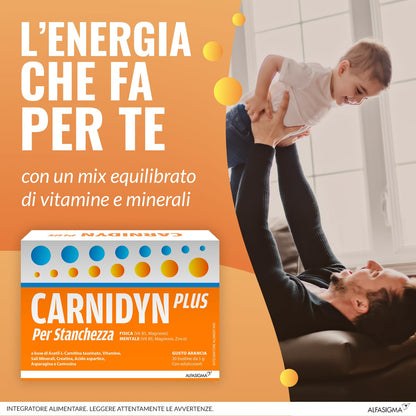 Carnidyn Plus Integratore Alimentare per Stanchezza Mentale e Fisica, 20 Bustine da 5g da Sciogliere in Acqua, Gusto Agrumi