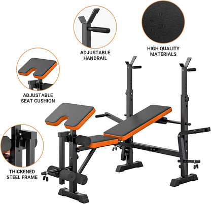 YOLEO Multifunzione Palestra Casa con Rack Palestra, Panca Piana Bilanciere, Panca Addominali con leg extension leg curl - arm curl - porta bilanciere