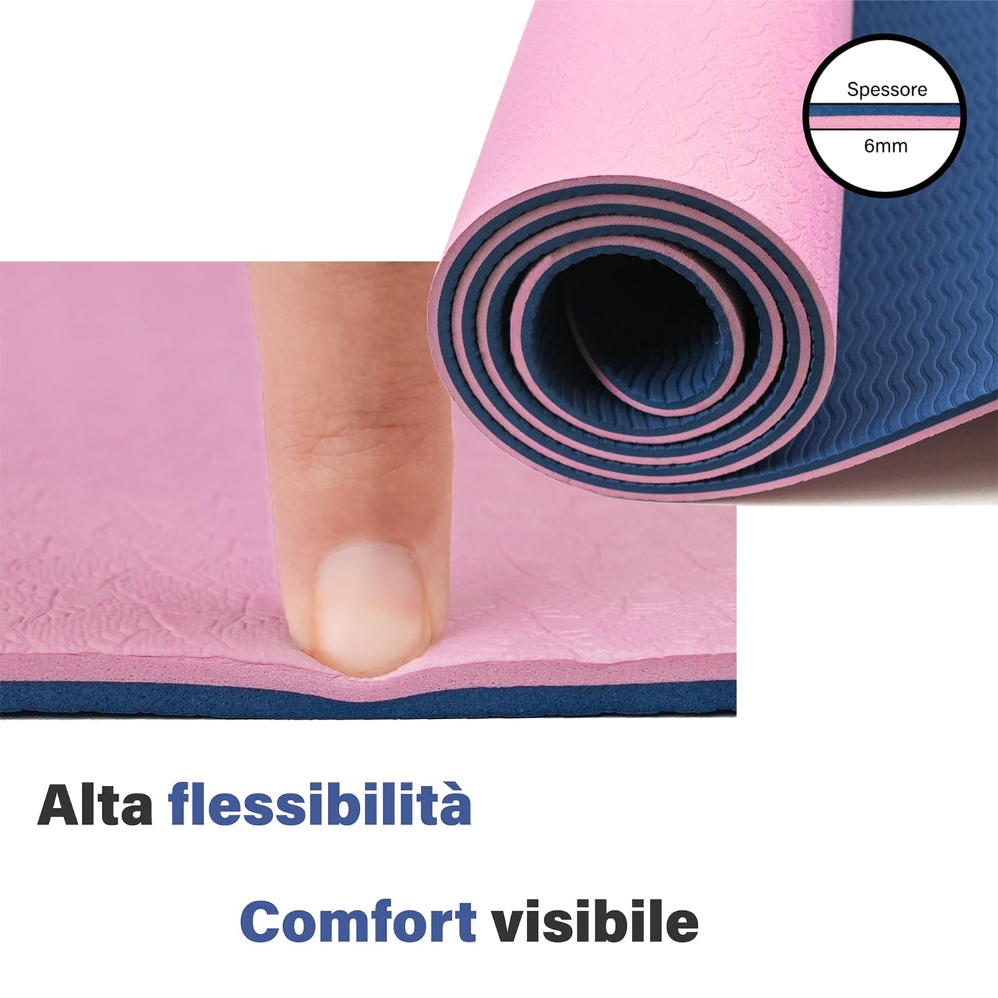 Tappetino Yoga in TPE Ecologico, m MU, Tappeto Allenamento Antiscivolo Doppia Faccia ad Alta Densita Materassino, Impermeabile Dimensione di 183 x 61 x 0.6 cm con Custodia