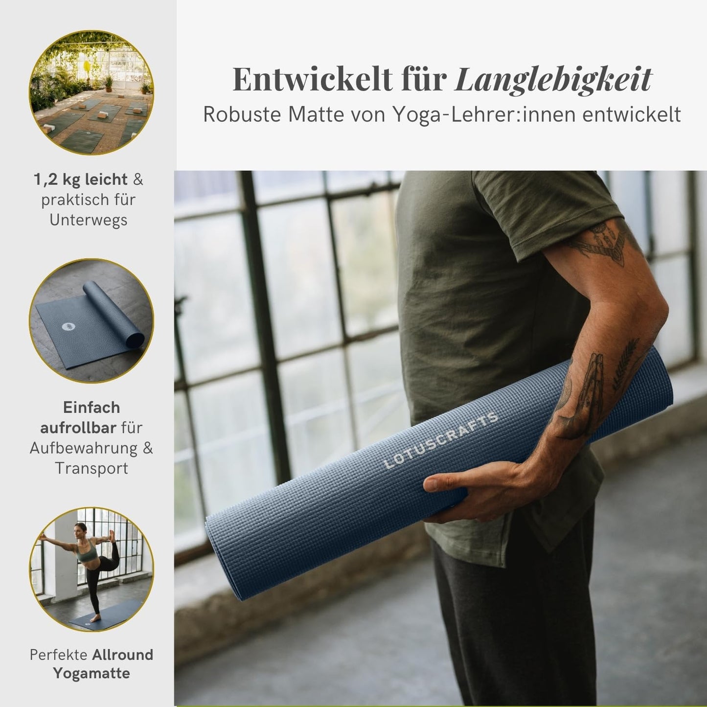 Lotuscrafts Tappetino Yoga Antiscivolo Professionale Mudra Studio XL - Materassino Yoga Antiscivolo per Principianti e Avanzati - Tappeto Yoga Professionale - Yoga Mat