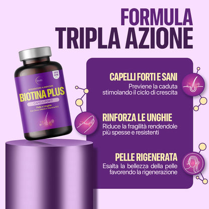 Integratori Per Capelli, Biotina, 365cpr (1 Anno Tripla Azione) Biotina Capelli, Pelle e Unghie Arricchita Con Zinco, Selenio, Vitamina B12, Vitamine Per Capelli, Forti e Sani