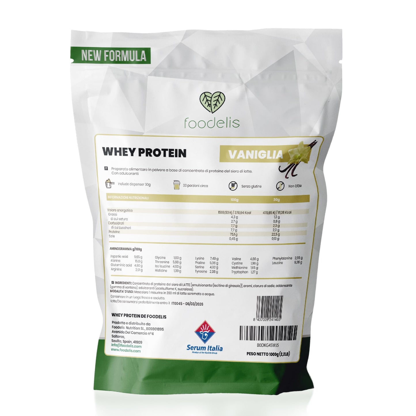 Proteine in Polvere 1 kg Vaniglia | Whey Protein con Aminoacidi Essenziali | Proteine per la Massa Muscolare ad Alta Solubilità | Proteine Whey Facilmente Digeribili | Materia Prima Italiana.