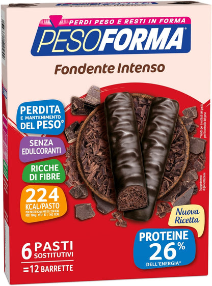 Pesoforma Barrette Fondente Amabile, Pasto sostitutivo proteico, Barrette per il controllo del peso, Barrette proteiche al cioccolato per restare in forma, Solo 236 calorie, 12x31g