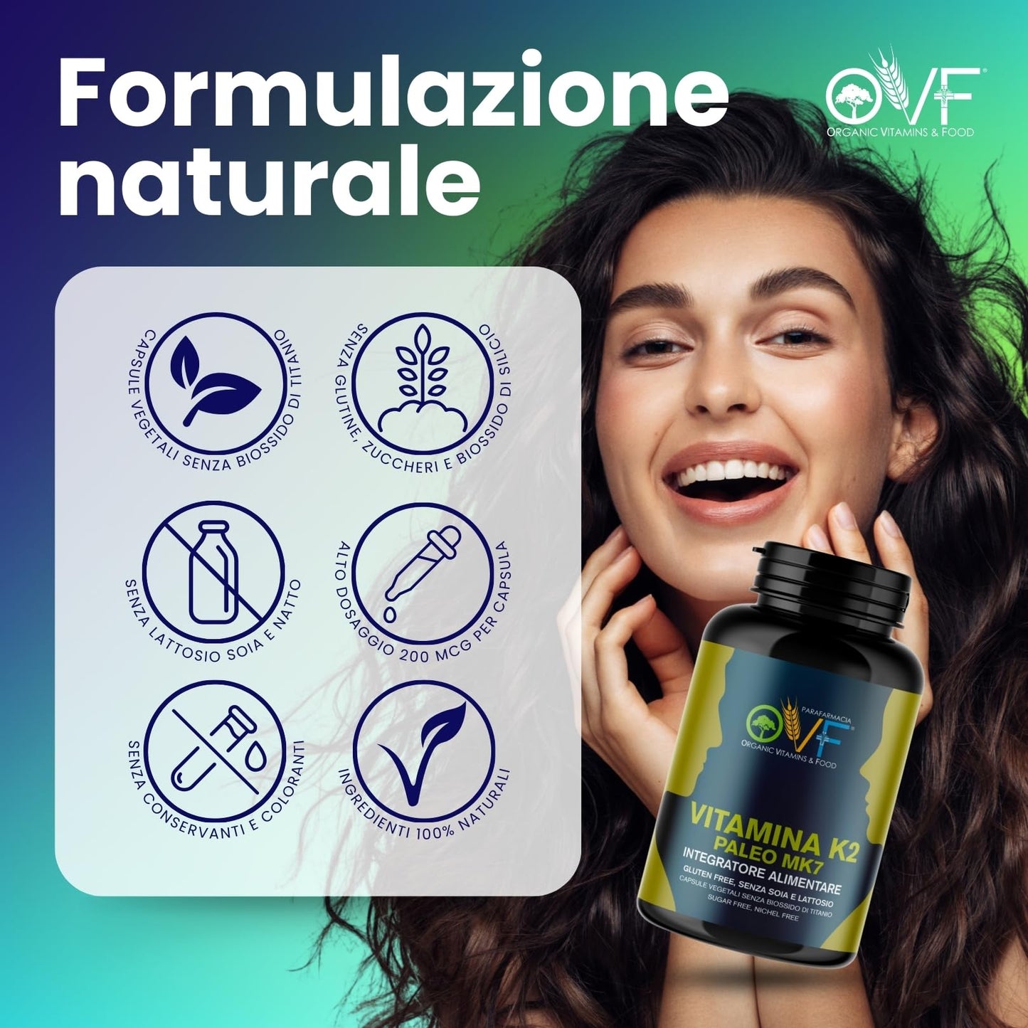 Parafarmacia OVF, Vitamina K2 mk7 200 mcg, 300 capsule (10 mesi di fornitura), Vitamina K2 pura, Ottima per ossa e Vasi sanguigni