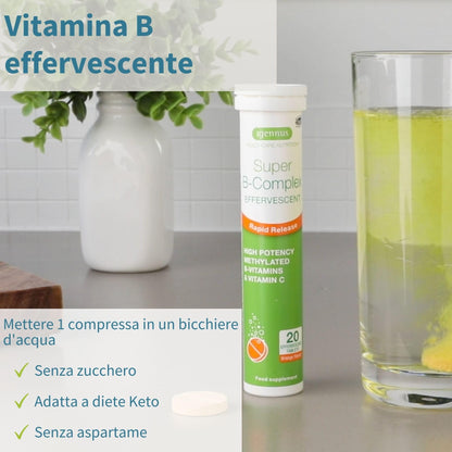 Super B - Vitamina B Complex ad Alto Assorbimento e Rilascio Prolungato,B1,B2,B3,B5 B6,B12, Biotina, Folato e Vitamina C - 60 Compresse Vegane – Igennus