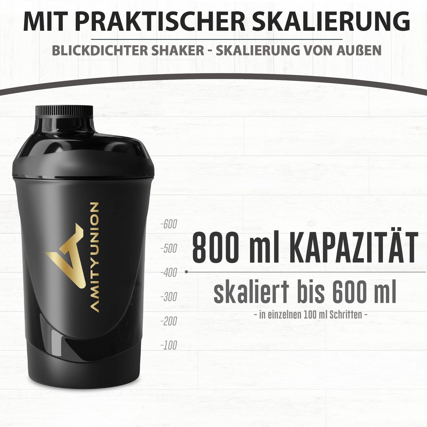 AMITYUNION Shaker per proteine - L'ORIGINALE Senza BPA con setaccio, scala per frullati di siero di latte cremosi, tazze Gym Deluxe per isolati e concentrati sportivi