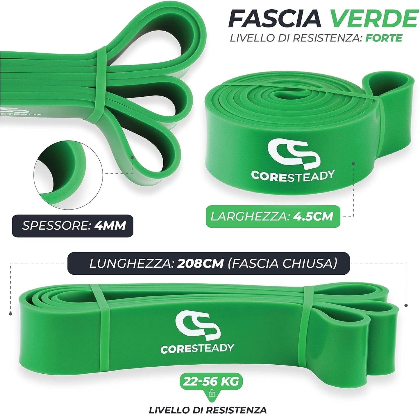 Coresteady Elastico Trazioni I Elastico Fitness per Trazioni alla Sbarra Assistite I Elastici per Palestra I Powerlifiting & Calisthenics I Allenamento per Uomini e Donne