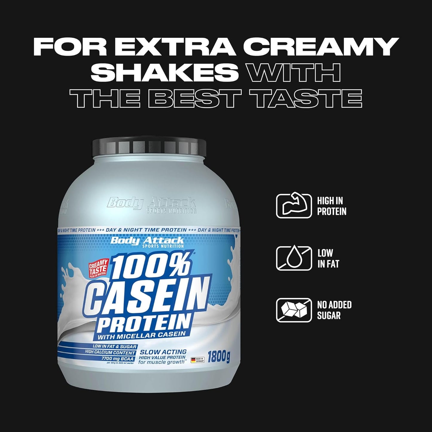 Body Attack Cookies and Cream 1800g Casein Protein by Body Attack