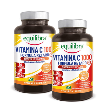 equilibra Integratori Alimentari, Vitamina C 1000 mg, Integratore Altodosato per la Normale Funzione del Sistema Immunitario, Rilascio Graduale Fino a 6 Ore, Vegan, Gluten Free, 90 Compresse