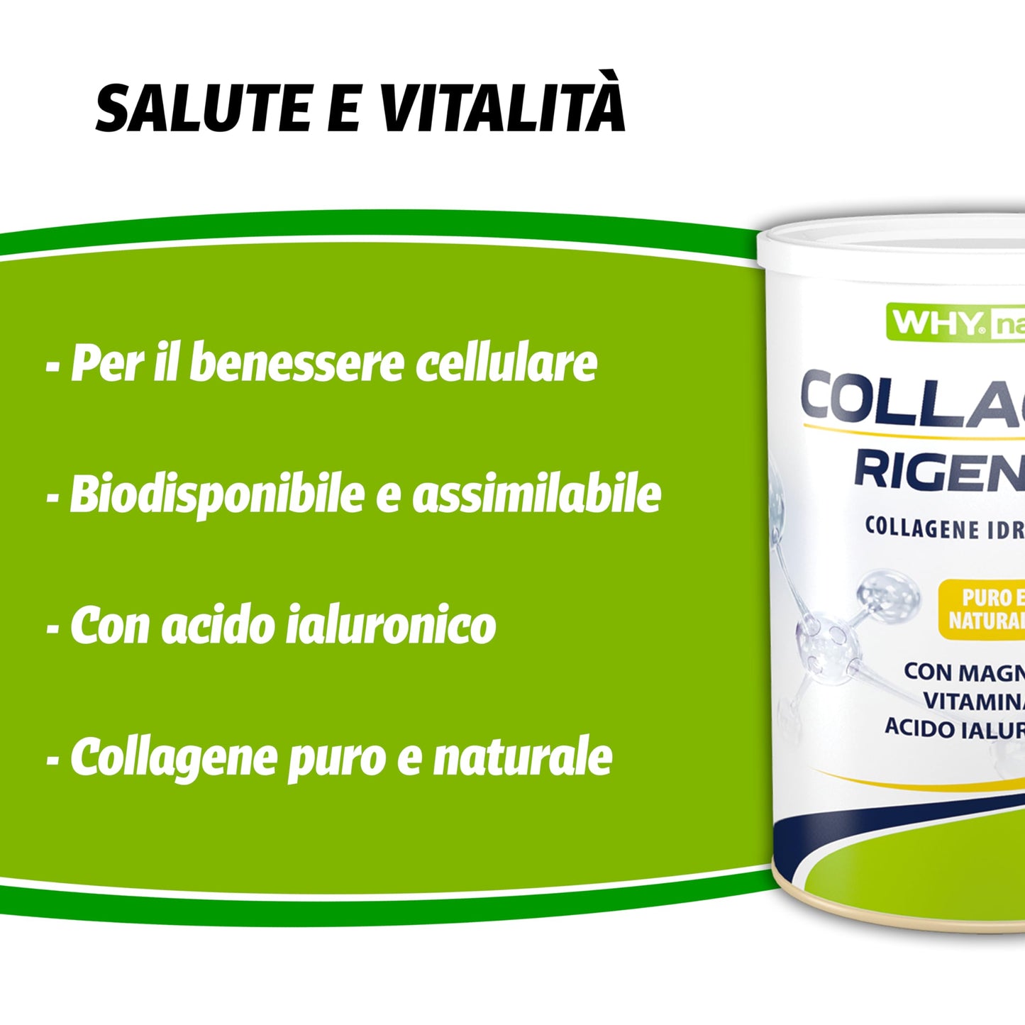 WHY NATURE COLLAGENE RIGENERA - Collagene Idrolizzato Puro e Naturale - Con Magnesio, Vitamina C e Acido Ialuronico - Gusto Neutro - 330gr