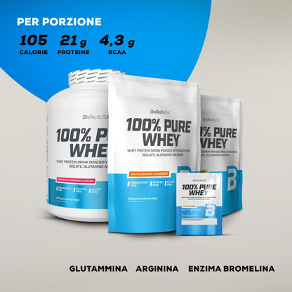 BioTechUSA 100% Pure Whey Complesso proteico del siero di latte con bromelina, aminoacidi, senza zuccheri aggiunti, senza olio di palma e con edulcorante, 1 kg, Cioccolato