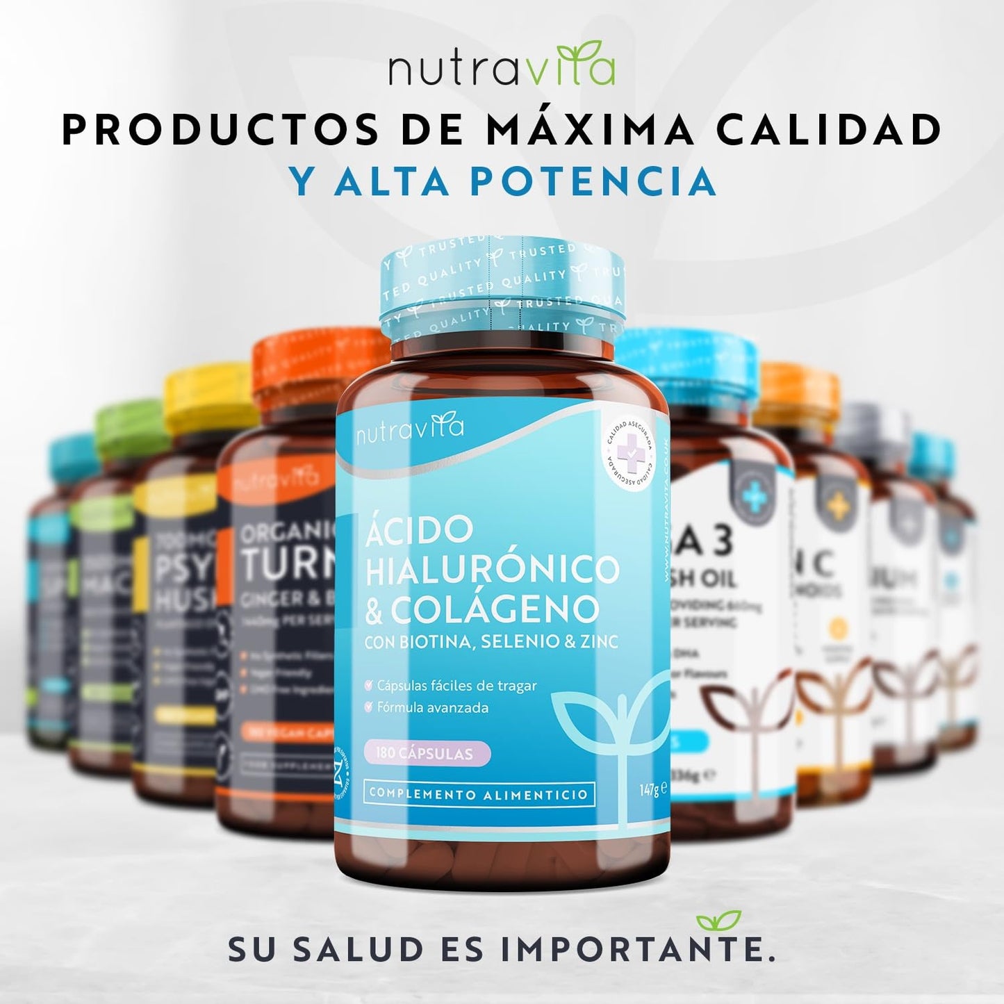 Collagene e Acido Ialuronico Integratore 180 Capsule - 1000mg Collagene Idrolizzato + 200mg Acido Ialuronico + Vitamina C, Biotina, Zinco e Selenio - Integratori per Capelli Pelle e Unghie - Nutravita