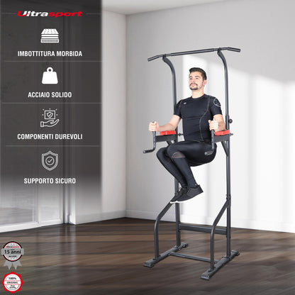 Ultrasport Power Tower, stazione per pull-up e dip, torre fitness, regolabile in altezza, home gym, torre di forza, regolabile fino a 150 kg di peso dell'utente