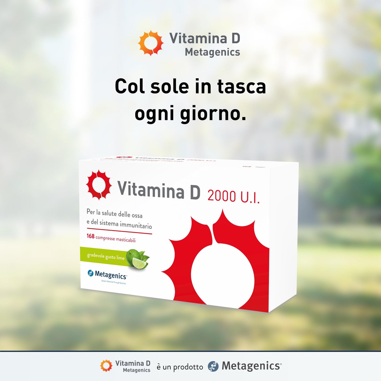 Metagenics Vitamina D 2000 U.I. - Integratore Sistema Immunitario - Per la Salute delle Ossa - 168 Compresse Masticabile