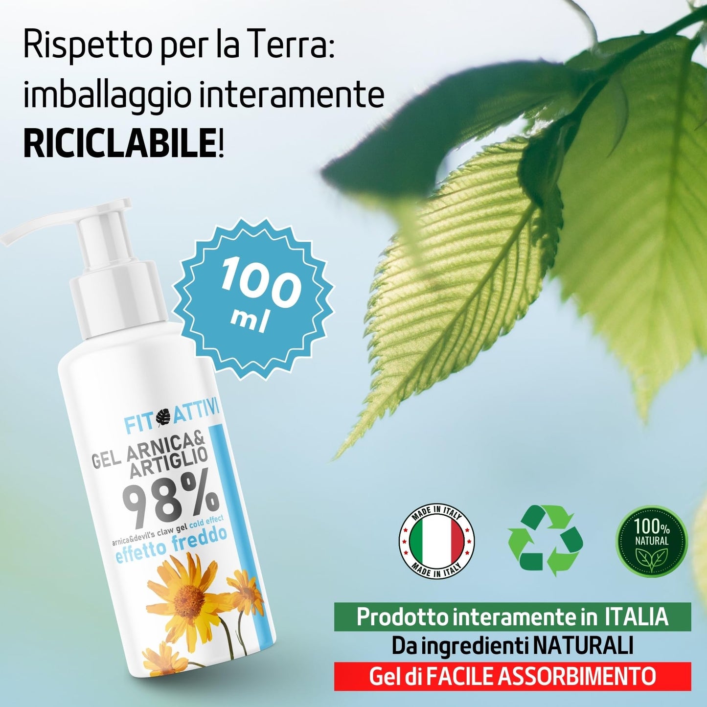 Arnica Gel Forte 550 ml, Arnica per Cavalli Uso Umano Effetto Freddo 98% con Artiglio del Diavolo Vitamina E Canfora per Massaggi Locali 100% BIO e Made in Italy - FITOATTIVI