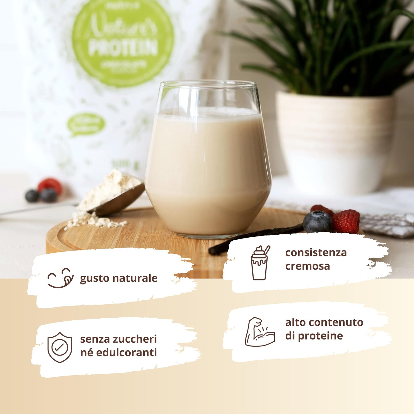 nutri+ Natures Protein Powder Cocco 500g - proteine naturali in polvere senza edulcoranti, lattosio, zucchero e latte - proteina vegetale in polvere - gusto Noce di Cocco