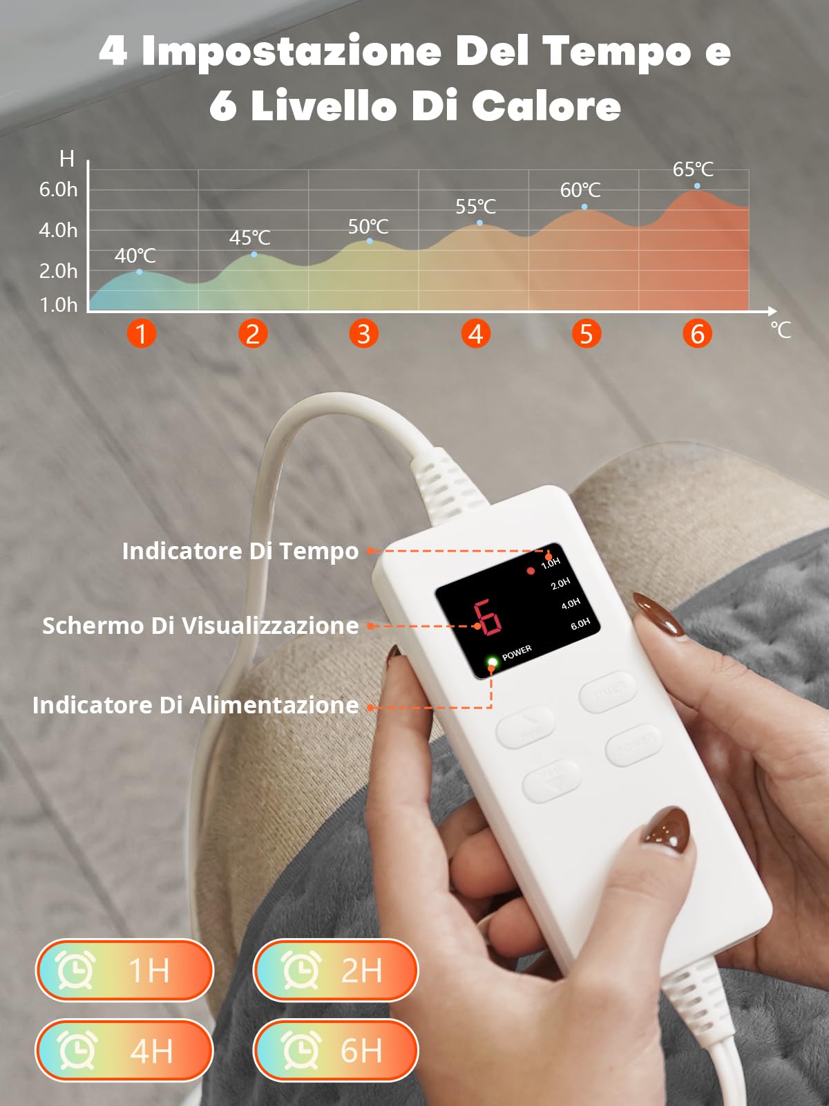 Termoforo Elettrico Termoforo Lombare con 6 Livelli di Temperatura e 4 Impostazioni di Tempo, Spegnimento Automatico per Schiena, Collo, Spalle, Addome 120 x 30cm Grigio