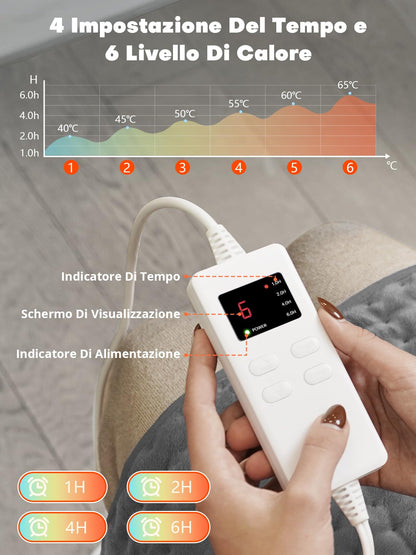 Termoforo Elettrico Termoforo Lombare con 6 Livelli di Temperatura e 4 Impostazioni di Tempo, Spegnimento Automatico per Schiena, Collo, Spalle, Addome 120 x 30cm Grigio