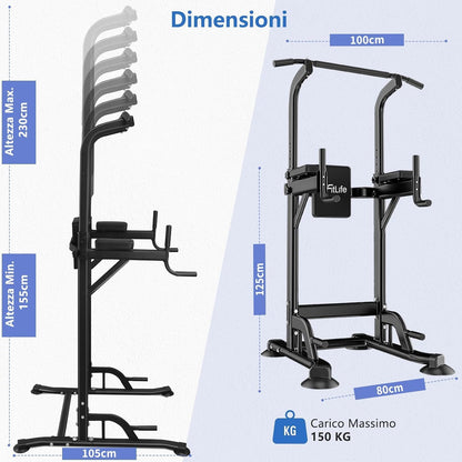 DH FitLife Power Tower Dip Station, Attrezzatura sportiva con barra per trazioni, barre e allenamento della schiena, Stazione di forza, Stazione fitness, Power Rack, Allenamento di forza a casa