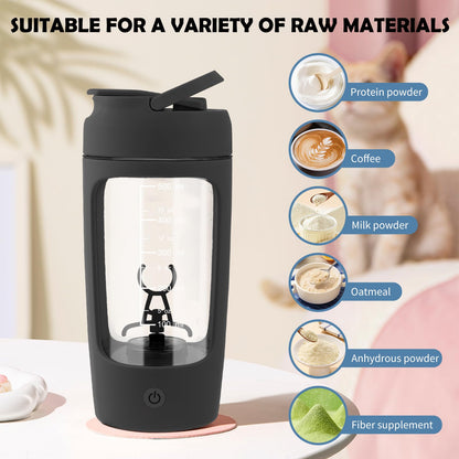 Shaker Proteine Elettrico, 650 ml, frullatore elettrico per frullati proteici ricaricabile USB C, Tazze Shaker Ricaricabili, Protein Shaker Bottle con Vano Portaoggetti, per Frullati Proteici (bianco)