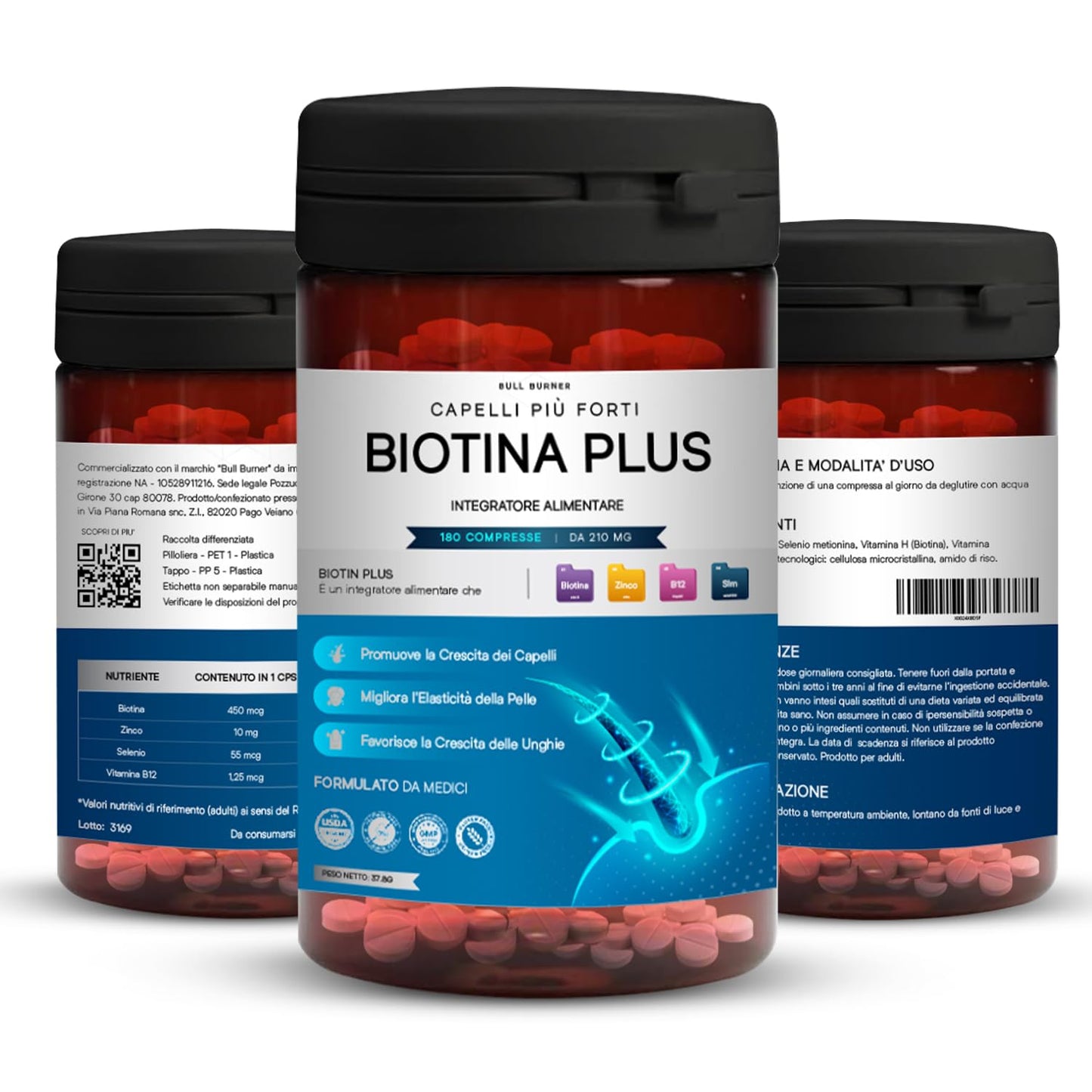 Integratori Per Capelli Biotina Crescita Veloce Pelle Unghie Donna Uomo Anticaduta con Zinco Selenio Vitamina B12 Alta Concentrazione Made in Italy 180 Compresse Confezione Smart