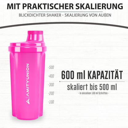 AMITYUNION Shaker per proteine 500 ml Heaven a prova di perdite, senza BPA con setaccio cliccabile e scala per frullati cremosi di siero di latte, shaker per proteine, originale in Rosa