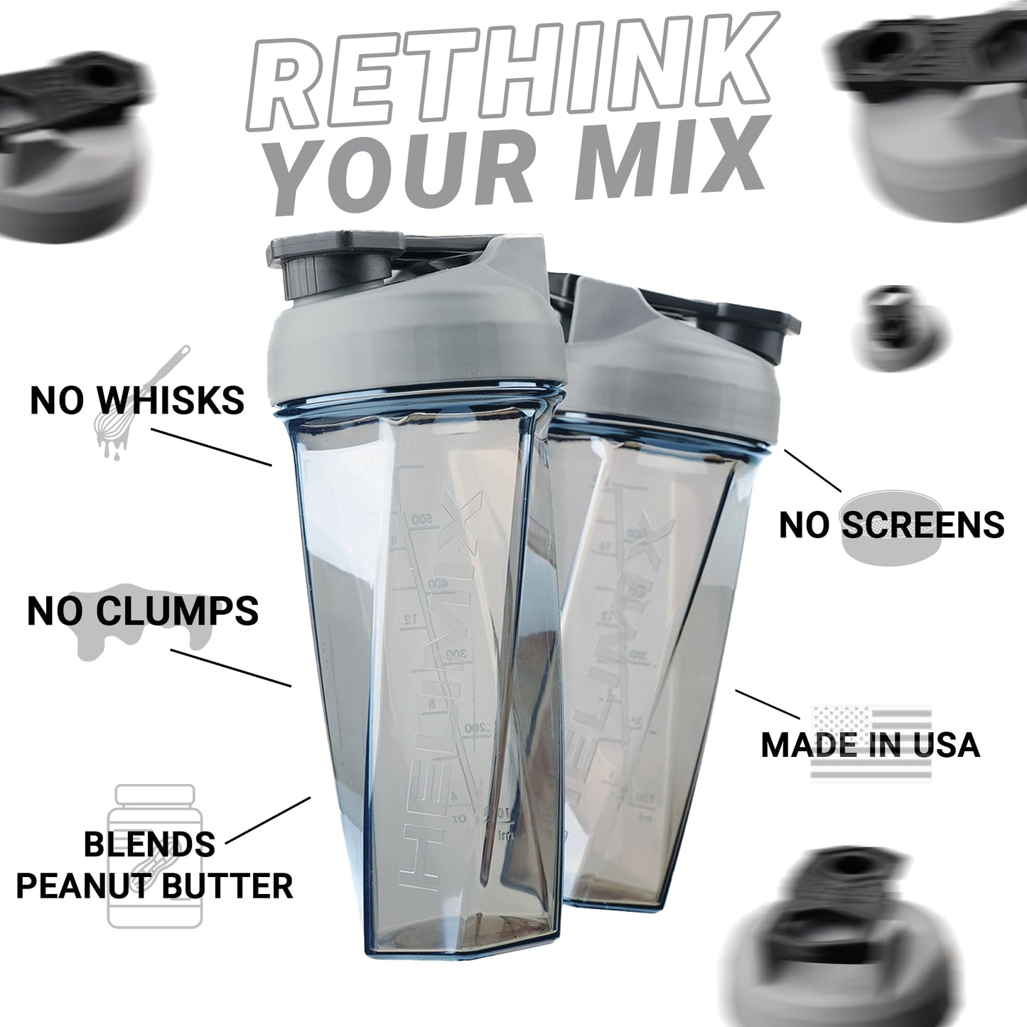 HELIMIX 1,5 Vortex Blender Shaker bottiglia contiene fino a 828 ml | Nessuna palla o frusta | Prodotto negli Stati Uniti | Portatile pre allenamento Proteine del siero di latte shaker tazza | Mescola