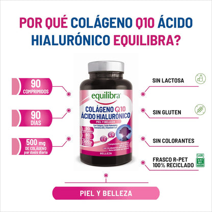 equilibra Integratori Alimentari, Collagene Q10 Acido Ialuronico, Benessere e Bellezza della Pelle, a Base di Collagene Idrolizzato, Acido Ialuronico, Coenzima Q10, Vitamine C ed E, 90 Compresse