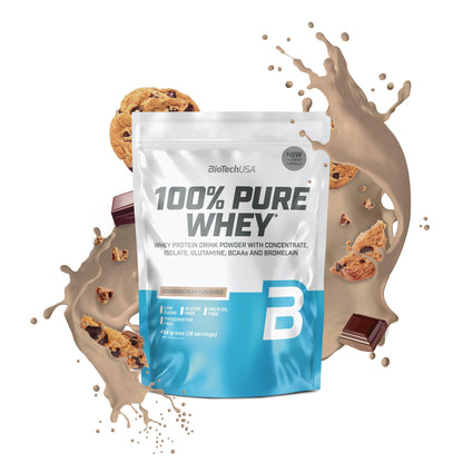 BioTechUSA 100% Pure Whey Complesso proteico del siero di latte con bromelina, aminoacidi, senza zuccheri aggiunti, senza olio di palma e con edulcorante, 1 kg, Cioccolato