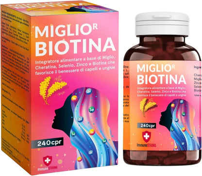 Miglior Biotina Capelli - Integratore capelli donna formula innovativa tra gli Integratori per Capelli con Miglio Biotina Cheratina e Zinco - Vitamine per capelli - ImmunoSTRONG