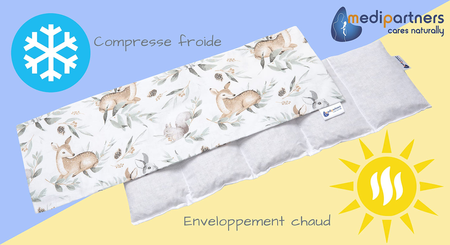 Medi Partners Cuscino Termico noccioli ciliegio 60x20cm 800g 100% Cotone 5 Camere Grande Terapia del freddo Federa sfoderabile (Stelle)