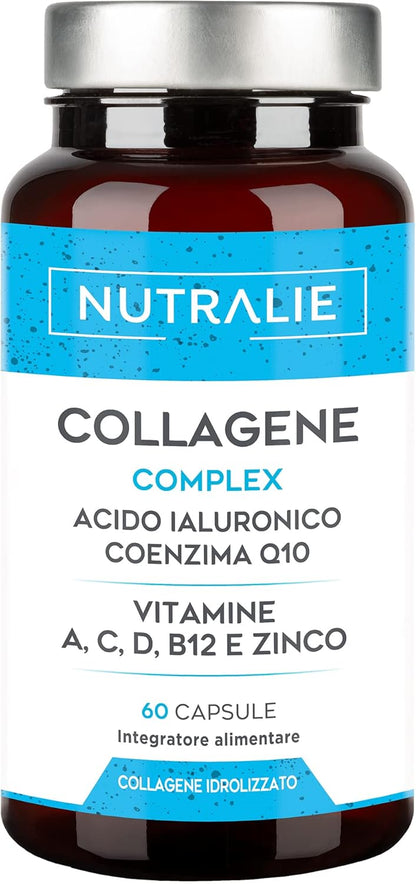 Collagene e Acido Ialuronico - Integratore Collagen Idrolizzato Con Vitamina C, Zinco e Q10 - Collagene Puro Integratore per Pelle, Ossa e Articolazioni - Collagen Complex - 60 Capsule Nutralie