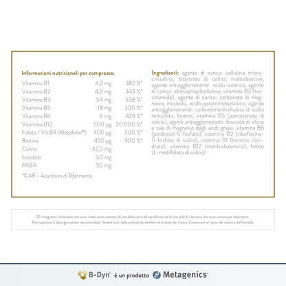 B-Dyn - Sostiene il Sistema Nervoso, il Metabolismo dell'Omocisteina - Aiuta in Caso di Stanchezza - 90 compresse