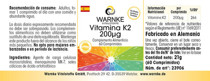 Vitamina k2 mk7 200 mcg - 60 compresse - Menachinone naturale MK-7 - vegano | Warnke Vitalstoffe - Qualità da farmacia tedesca