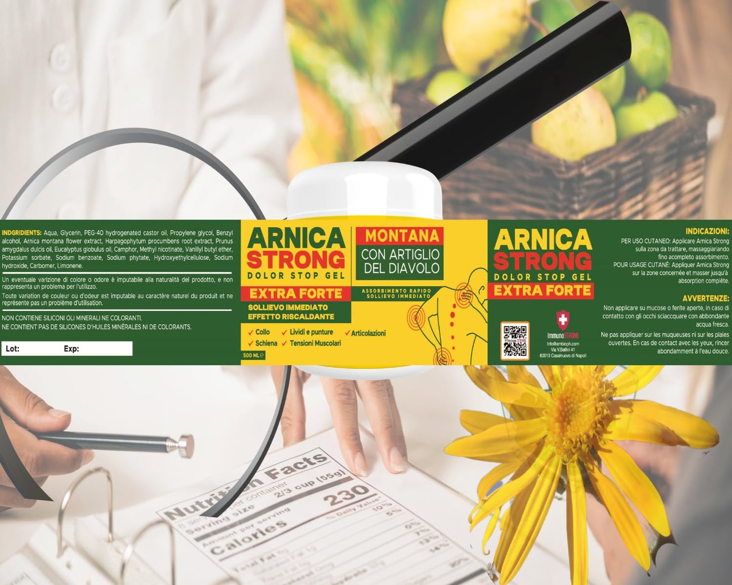 Arnica gel Forte - Arnica Per Cavalli Uso Umano 99% e Artiglio Del Diavolo forte crema riscaldante muscoli sportiva per massaggio cervicale e lombare-ImmunoSTRONG