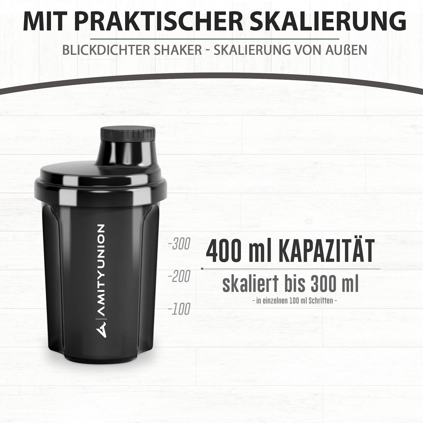 AMITYUNION Shaker per proteine 300 ml Heaven a prova di perdite, senza BPA con setaccio cliccabile e scala per frullati cremosi di siero di latte, shaker per proteine, originale in Fumo nero