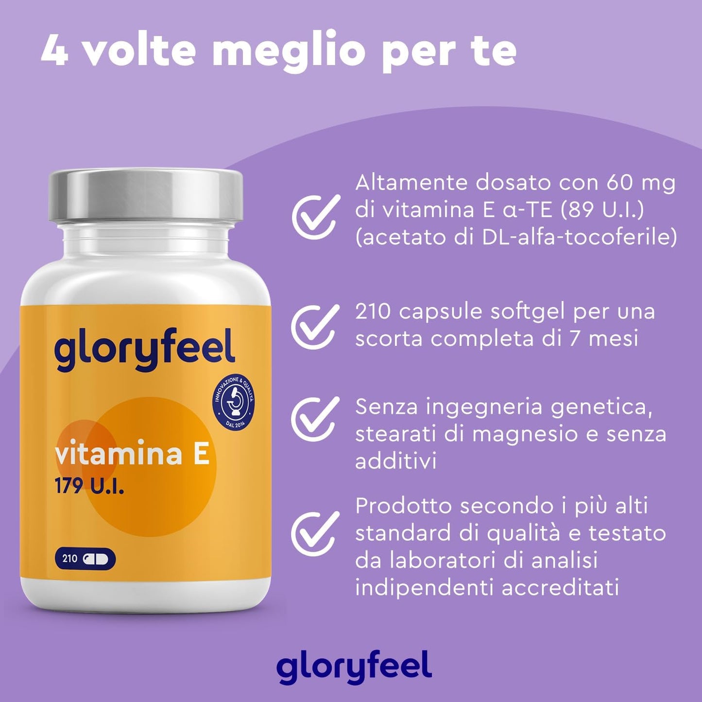 Vitamina E in Capsule, 120 g di Vitamina E Pura, 210 Capsule, Vitamina E Capsule Softgel (179 U.I.) per dose giornaliera, Vitamina E Naturale ad Alto Dosaggio, Testato in Laboratorio