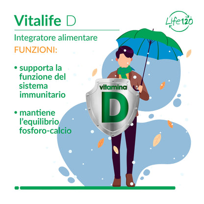 Life 120 - Vitalife D - Integratore alimentare di Vitamina D 2000 UI per softgel, 100 Softgel ad Alto Dosaggio, fondamentale per Ossa, Denti, Muscoli e Sistema Immunitario, 3 Confezioni da 100 Softgel