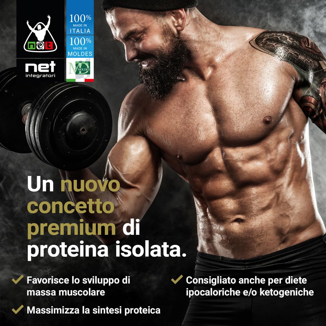 NET Integratori ISOLATE PRO Grass Fed - 700g Cioccolato - Proteine Isolate Con EAA Aminoacidi Essenziali e BCAA - Massimizza La Sintesi Proteica e La Crescita Muscolare