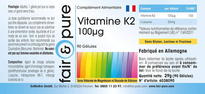 Fair & Pure® - Vitamina K2 100µg - Menaquinone MK7 Naturale - Da Natto - Vegan - 90 Capsule