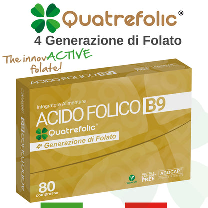 Acido Folico Quatrefolic, 240 compresse di Acido Folico in forma Biologicamente Attiva, assorbimento fino a tre volte maggiore per Gravidanza e Fertilità, Riduce l'affaticamento