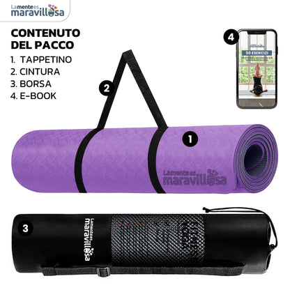 LA MENTE ES MARAVILLOSA - Tappetino per Yoga, Pilates, Fitness o Altri Sport, Tappetino Antiscivolo in TPE con Borsa a Tracolla, Tappetino da Allenamento 183 x 61 cm