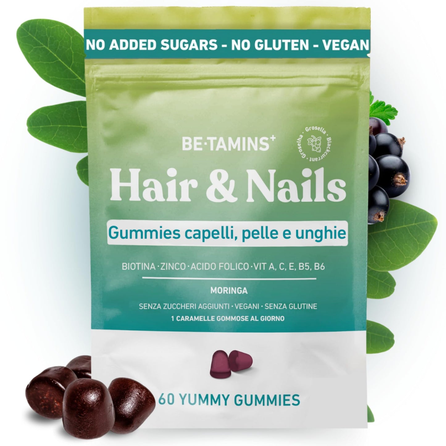 Caramelle Acido Ialuronico Puro Q10 Coenzima Vitamina C Gommose Açai - Idratazione Antietà Elasticità e Lucentezza per la Tua Pelle - Potenti Antiossidanti Naturali 60 Beauty Gummies