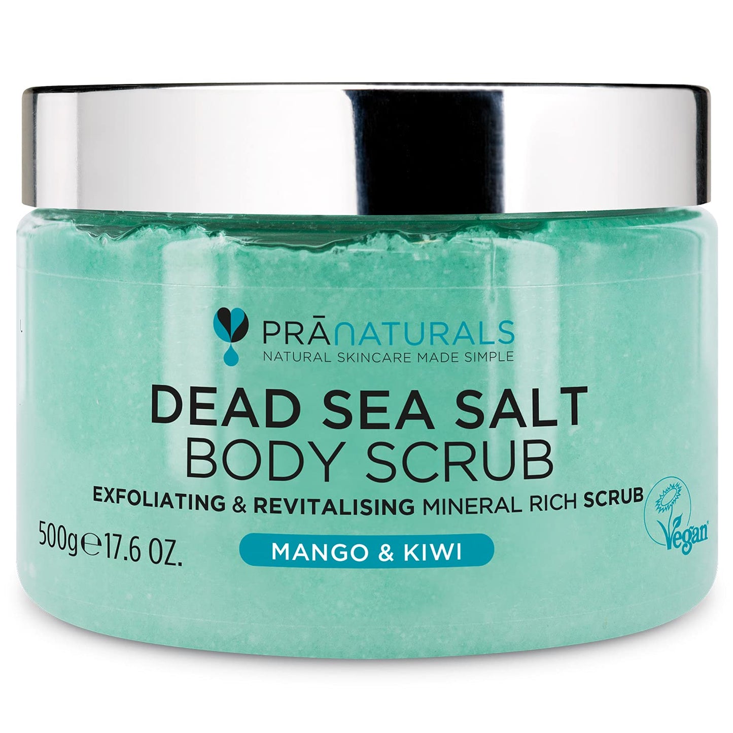 Pranaturals Scrub Corpo Rivitalizzante ai Sali del Mar Morto 500g, Esfoliante e Nutriente, Ricco di Minerali Naturali, Ideale per Tutti i Tipi di Pelle (Mango e Kiwi)