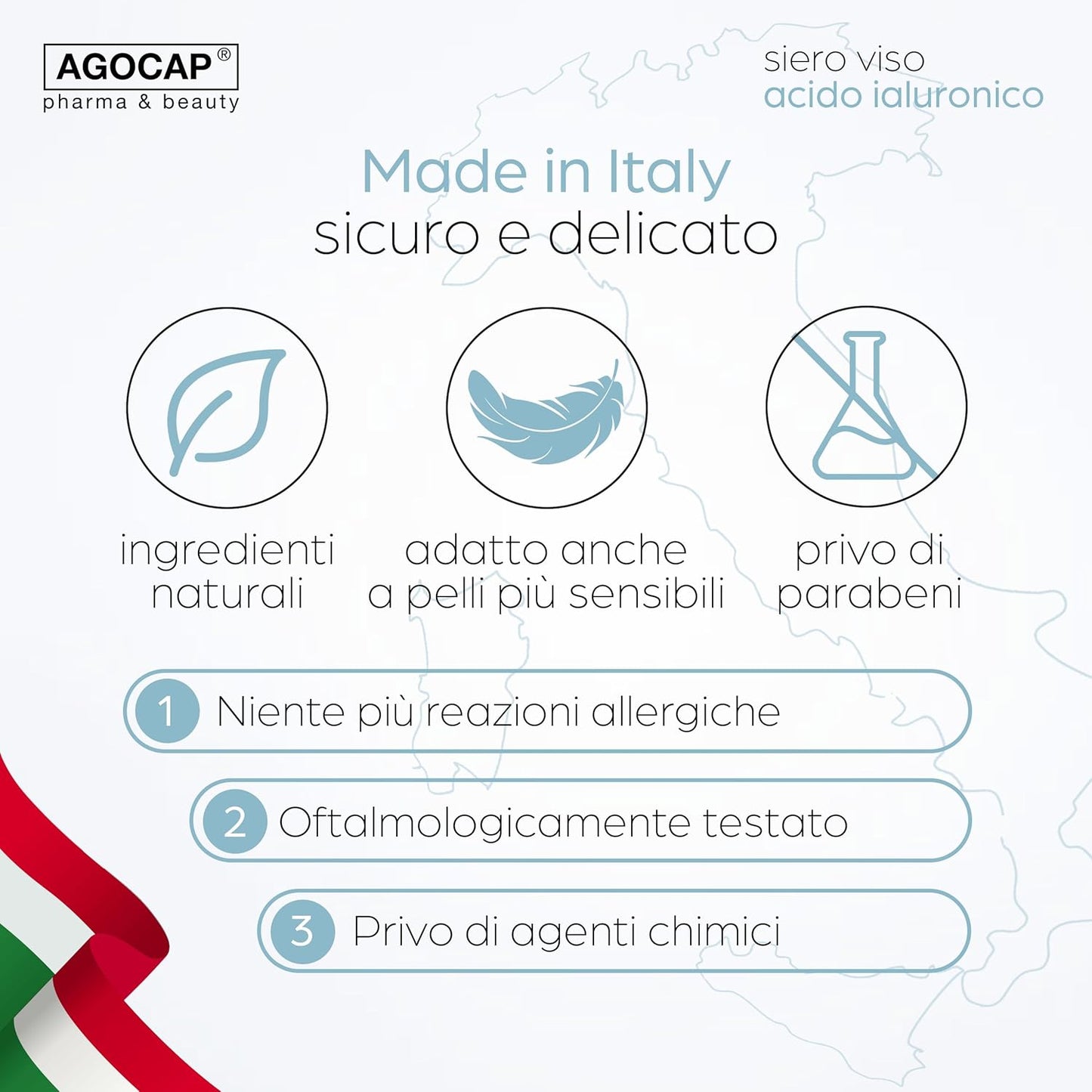 Siero ACIDO IALURONICO Viso con Vitamina C, Retinolo e Vitamina D. Antirughe 50 ml, ottimo per la tua skincare routine. Idratante per uomo e donna. contorno occhi, Agocap