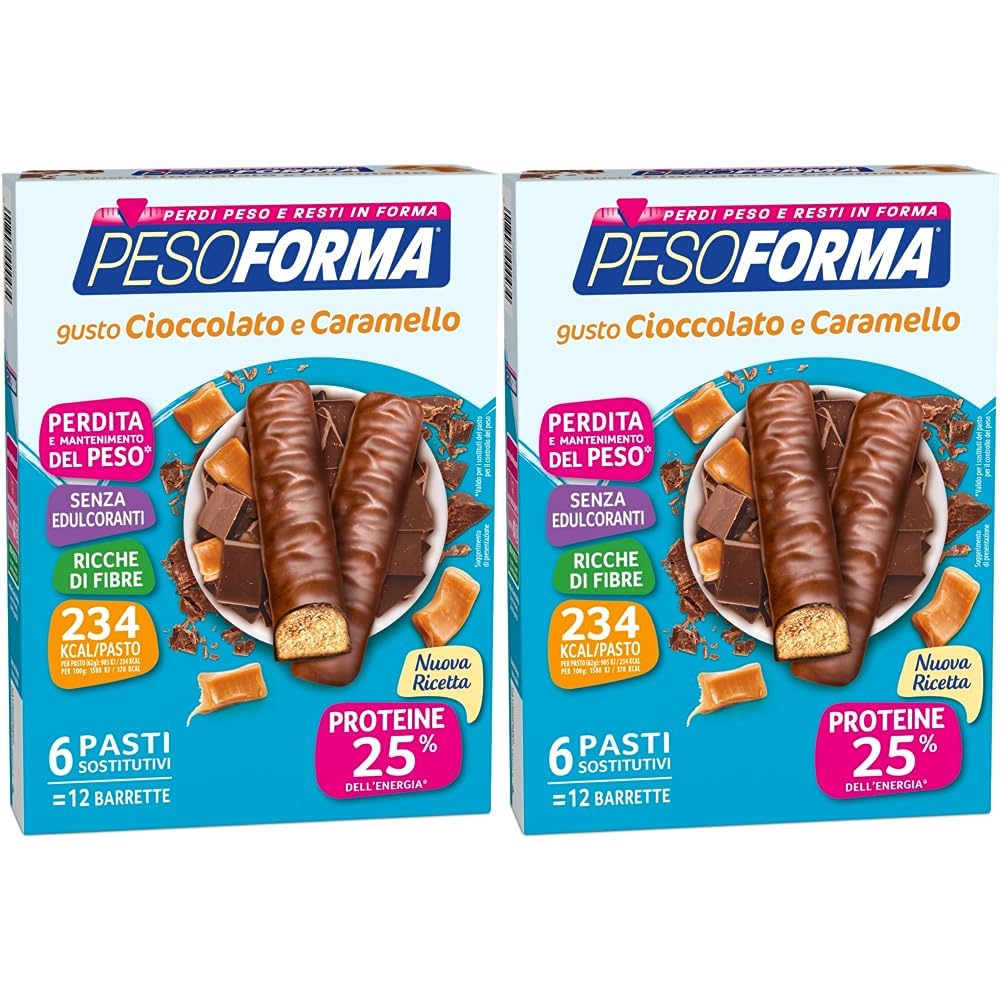 Pesoforma Barrette Fondente Amabile, Pasto sostitutivo proteico, Barrette per il controllo del peso, Barrette proteiche al cioccolato per restare in forma, Solo 236 calorie, 12x31g