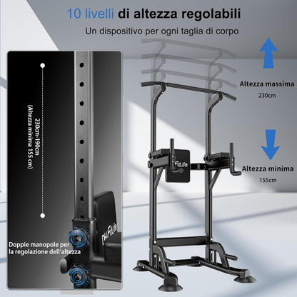 DH FitLife Power Tower Dip Station, Attrezzatura sportiva con barra per trazioni, barre e allenamento della schiena, Stazione di forza, Stazione fitness, Power Rack, Allenamento di forza a casa