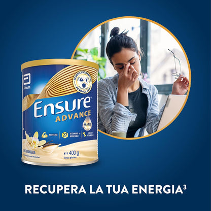 Ensure Advance Integratore Alimentare Proteico in Polvere, con 27 Vitamine e Minerali, Integratore Alimentare con Proteine, Calcio e HMB, Confezione 850g, Gusto Vaniglia