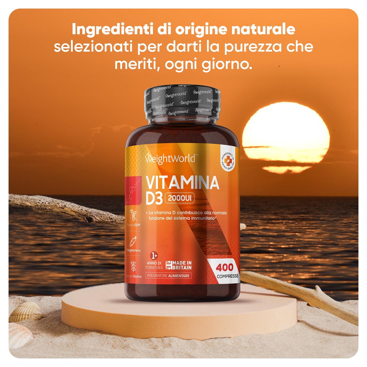 Vitamina D 2000UI (50mcg) per 1 Compressa, 13+ Mesi di Vitamina D3, 400 Compresse di Vitamina D 2000 UI (Colecalciferolo), Ossa, Denti, Muscoli, Sistema Immunitario, Integratore Vitamina D (Vit D)