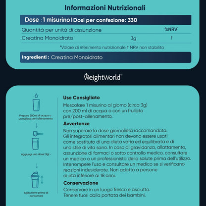 Creatina Monoidrata in Polvere 1000g, Creatina 3000mg 100% Pura, 330 Dosi (10+ Mesi), Fattore di Maglia 200, Creatina Vegana Micronizzata, Pre Workout, Intra Workout, Post Workout, Creatina Monoidrato